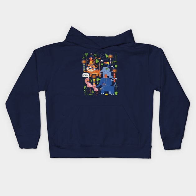 A Jungle Celebration Kids Hoodie by Kath Waxman Illustration